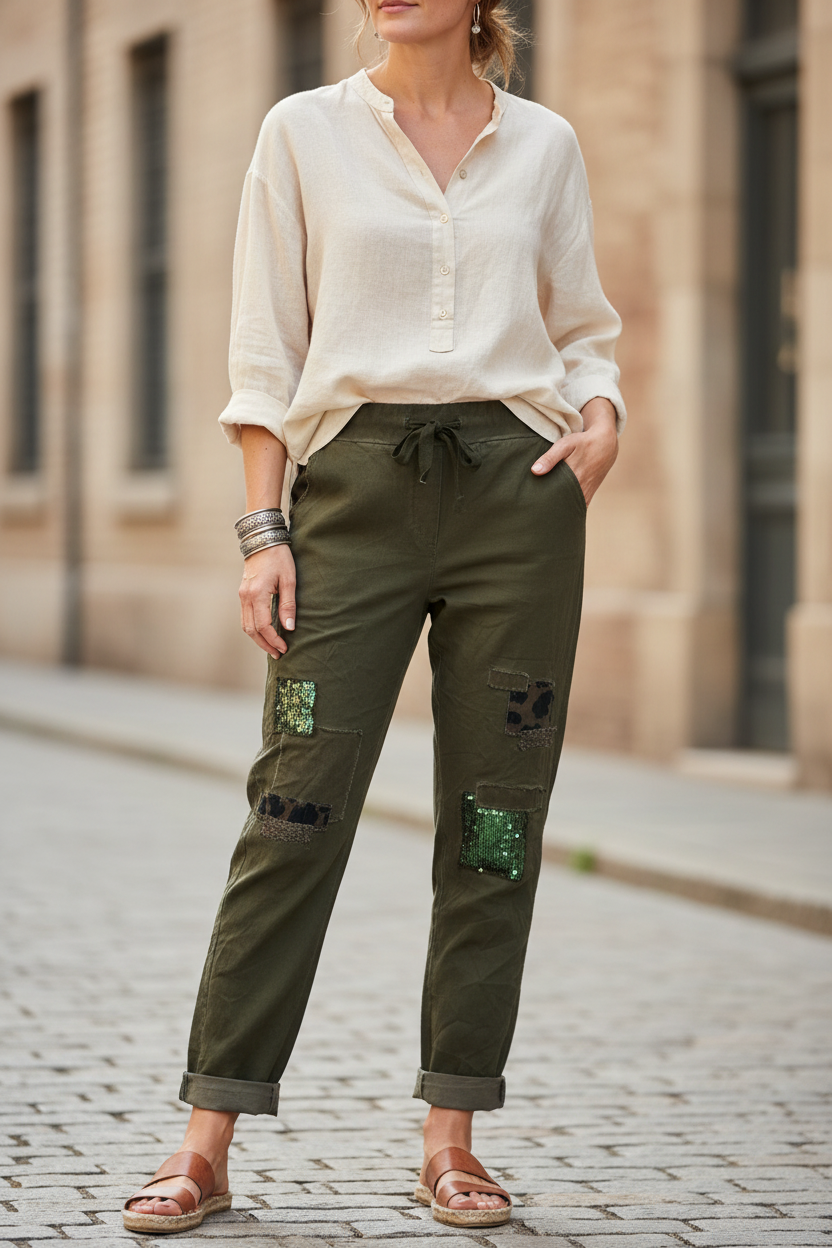 Leopard Sequin Patch Trouser