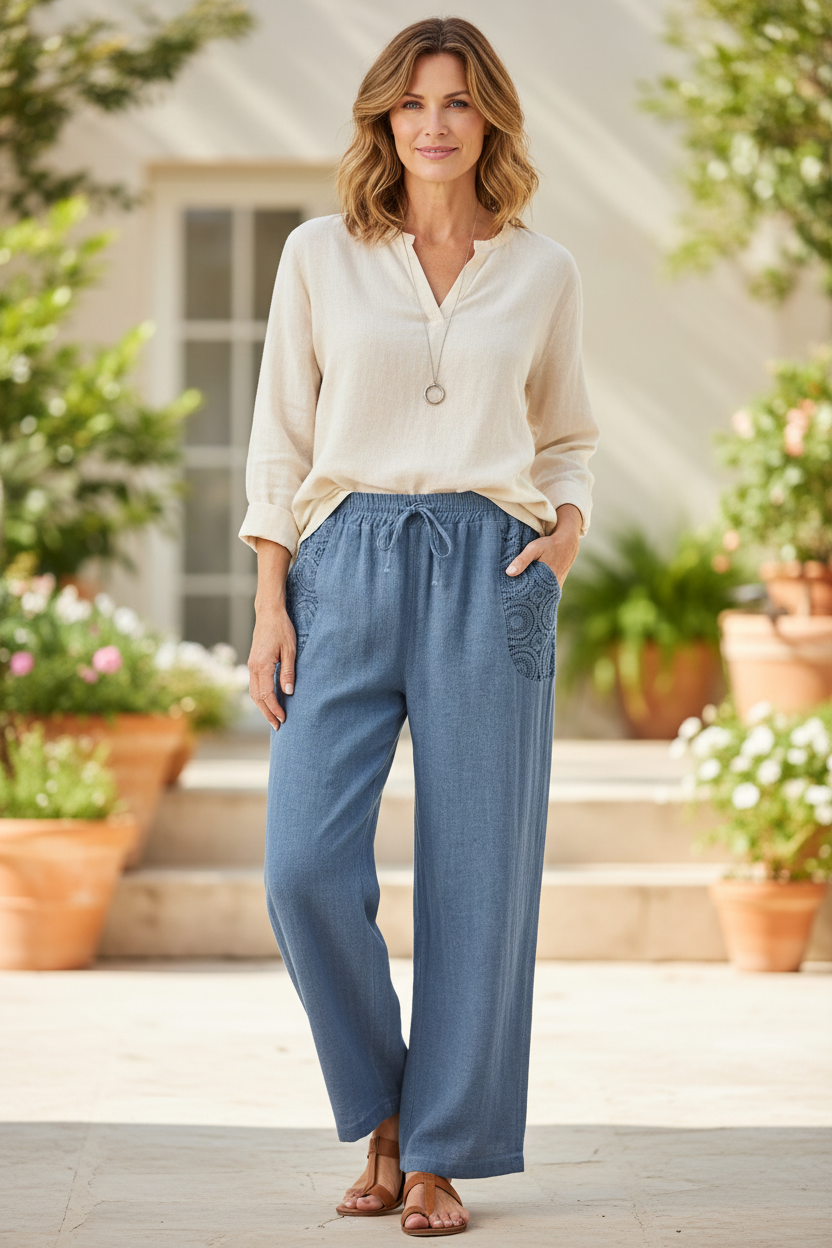 2 Crochet Pocket Linen Trouser