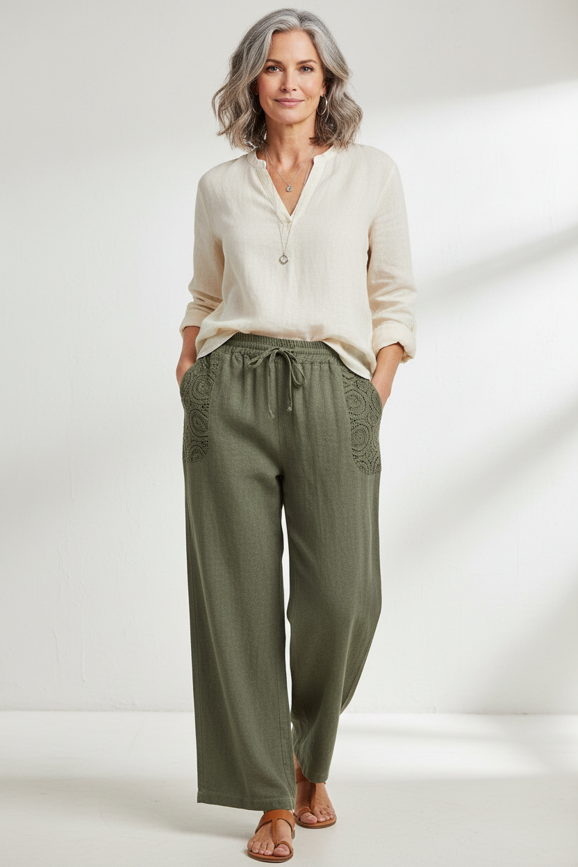 2 Crochet Pocket Linen Trouser