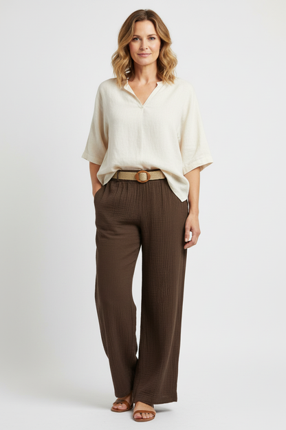 Cheesecloth Belted Trouser