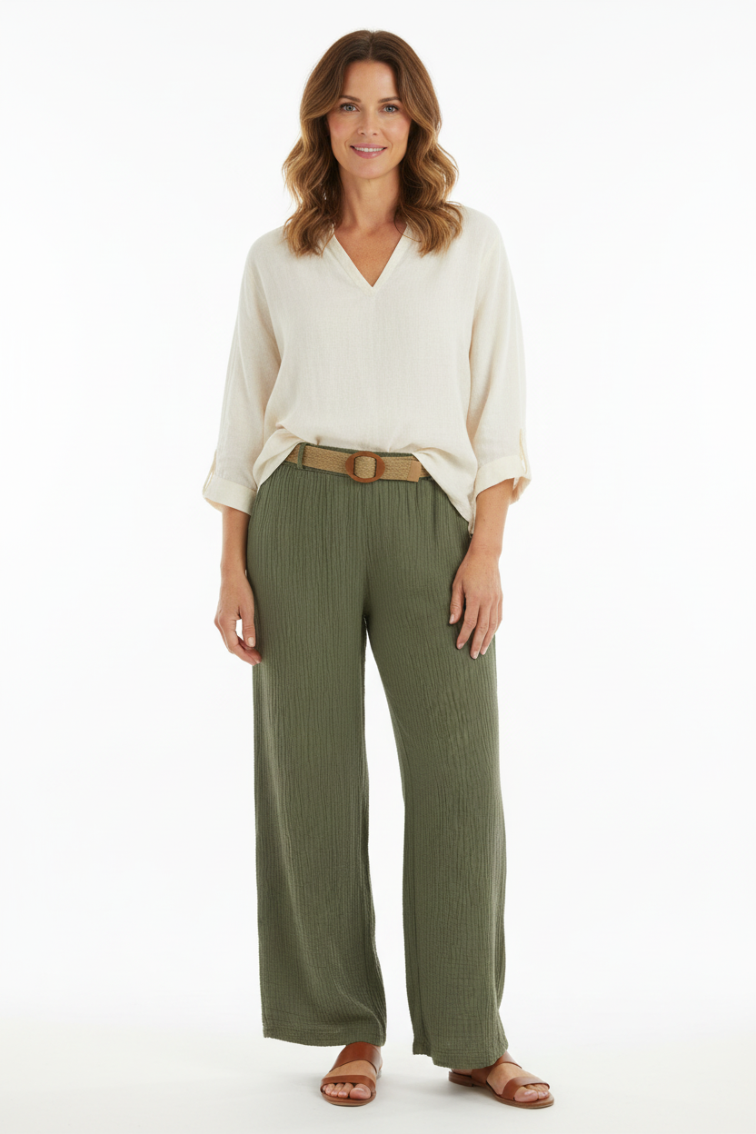 Cheesecloth Belted Trouser
