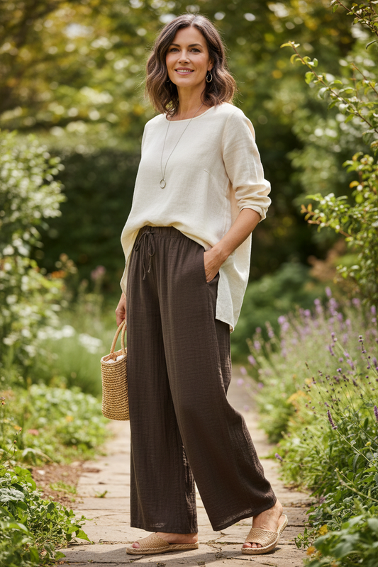 Wide Leg Lightweight Cotton Trouser