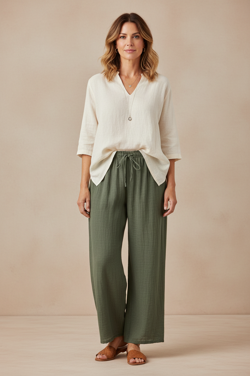 Wide Leg Lightweight Cotton Trouser