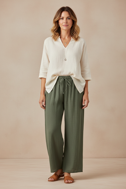 Wide Leg Lightweight Cotton Trouser