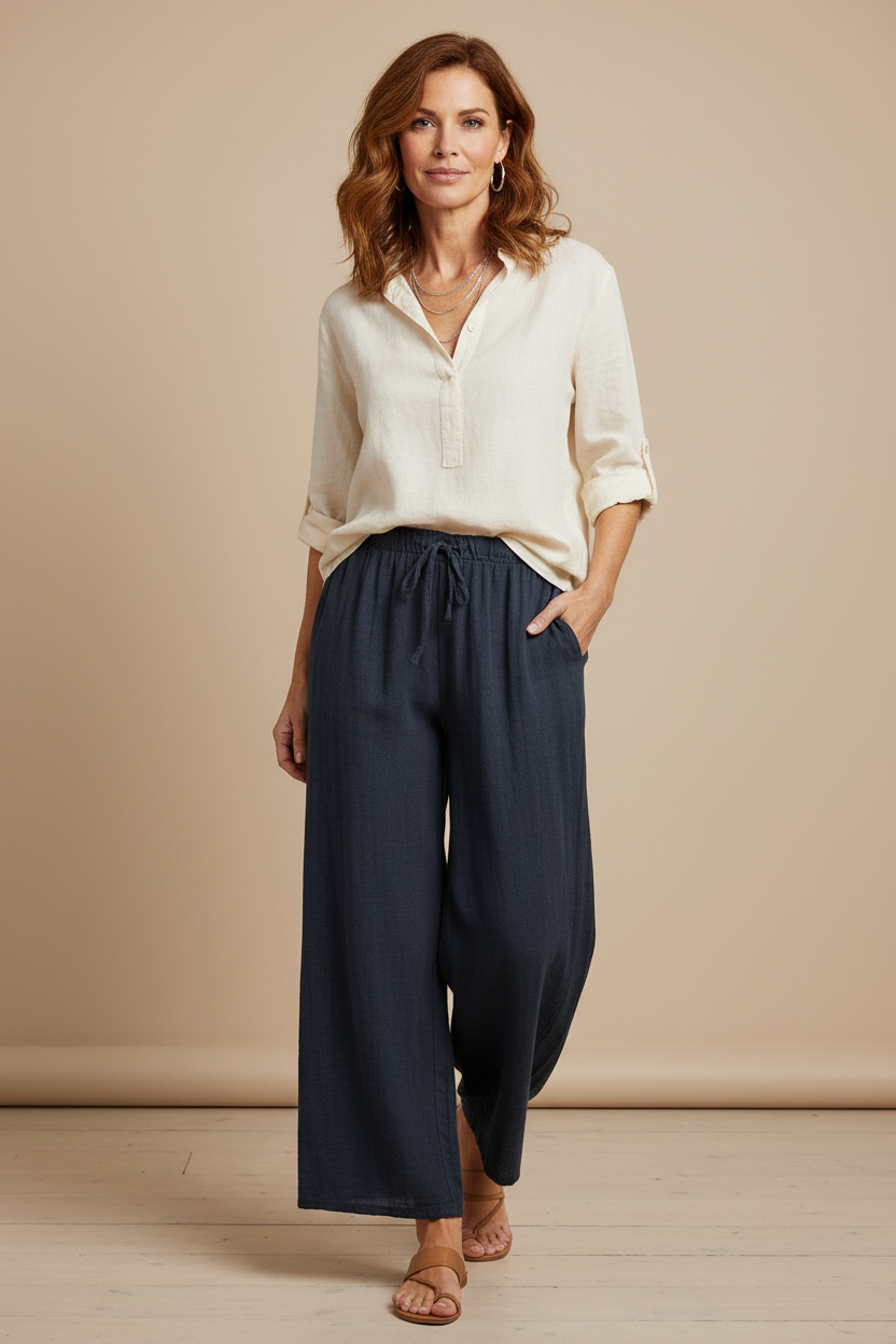 Wide Leg Lightweight Cotton Trouser