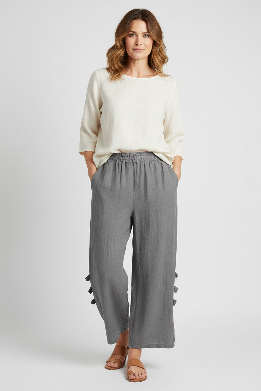 Tab Button Detail Linen Trouser