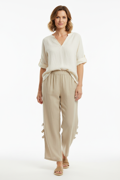 Tab Button Detail Linen Trouser