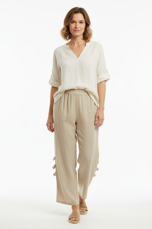 Tab Button Detail Linen Trouser