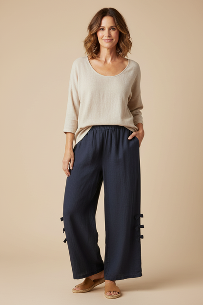 Tab Button Detail Linen Trouser