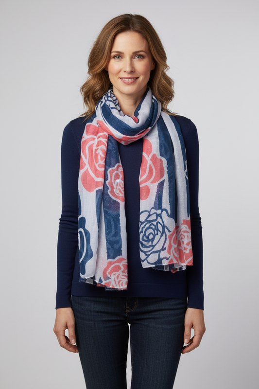 Floral Stripe Print Scarf
