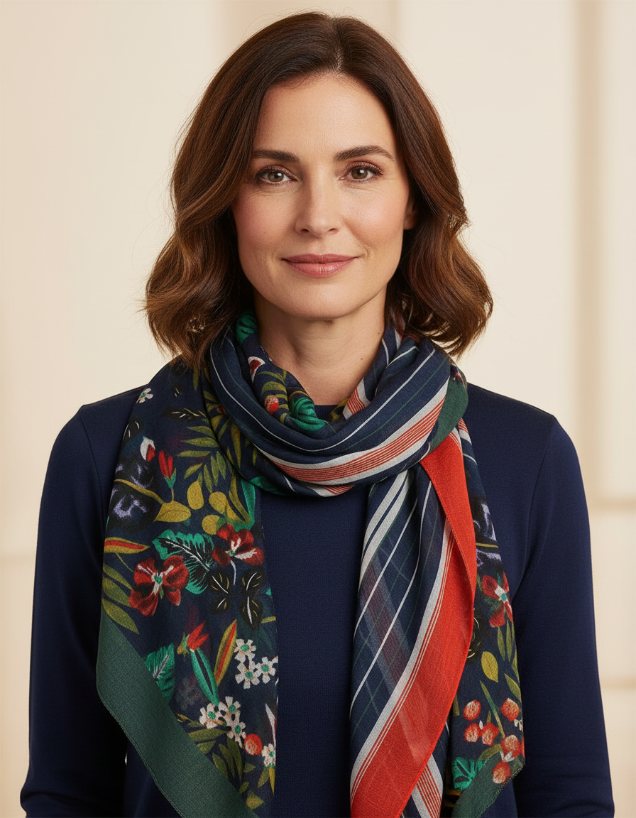 Exotic Floral Print Border Scarf