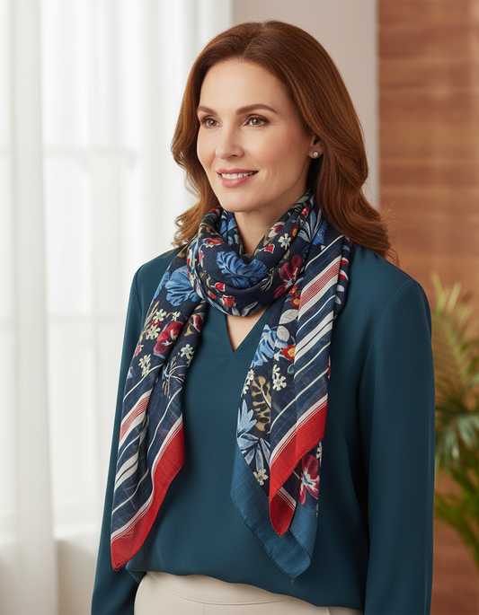 Exotic Floral Print Border Scarf