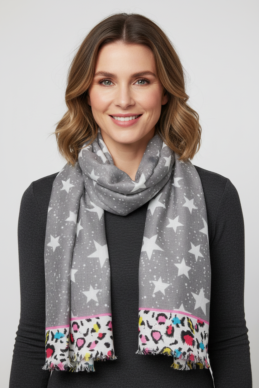 Leopard Border Star Print Scarf