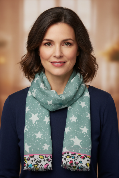 Leopard Border Star Print Scarf