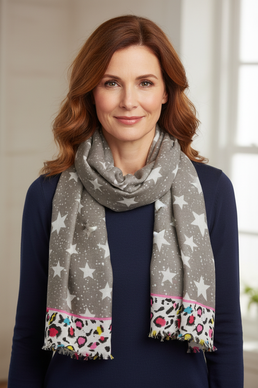 Leopard Border Star Print Scarf
