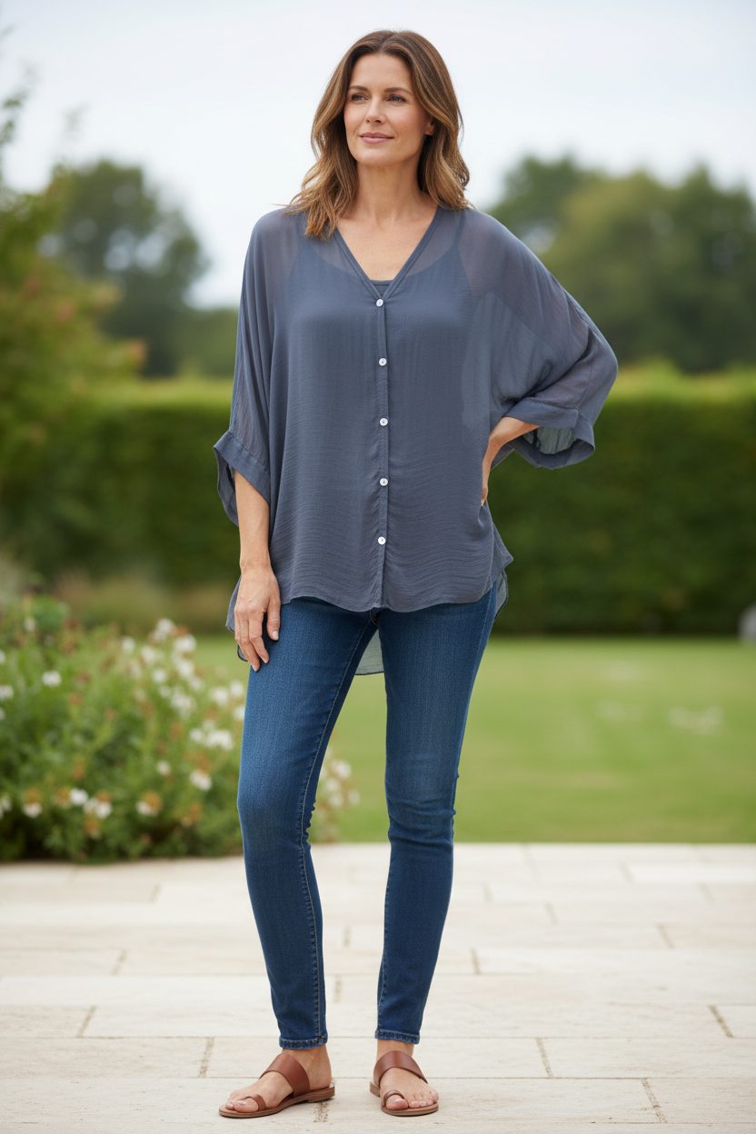 V Neck Silk Shirt with Vest