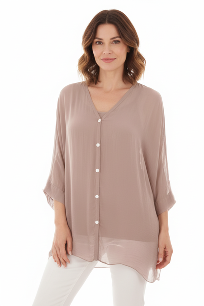 V Neck Silk Shirt with Vest