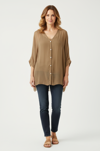 V Neck Silk Shirt with Vest