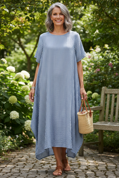 Stripe 2 Pocket Tulip Midi