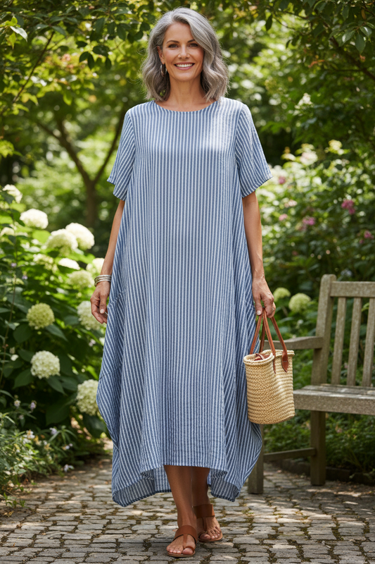Stripe 2 Pocket Tulip Midi