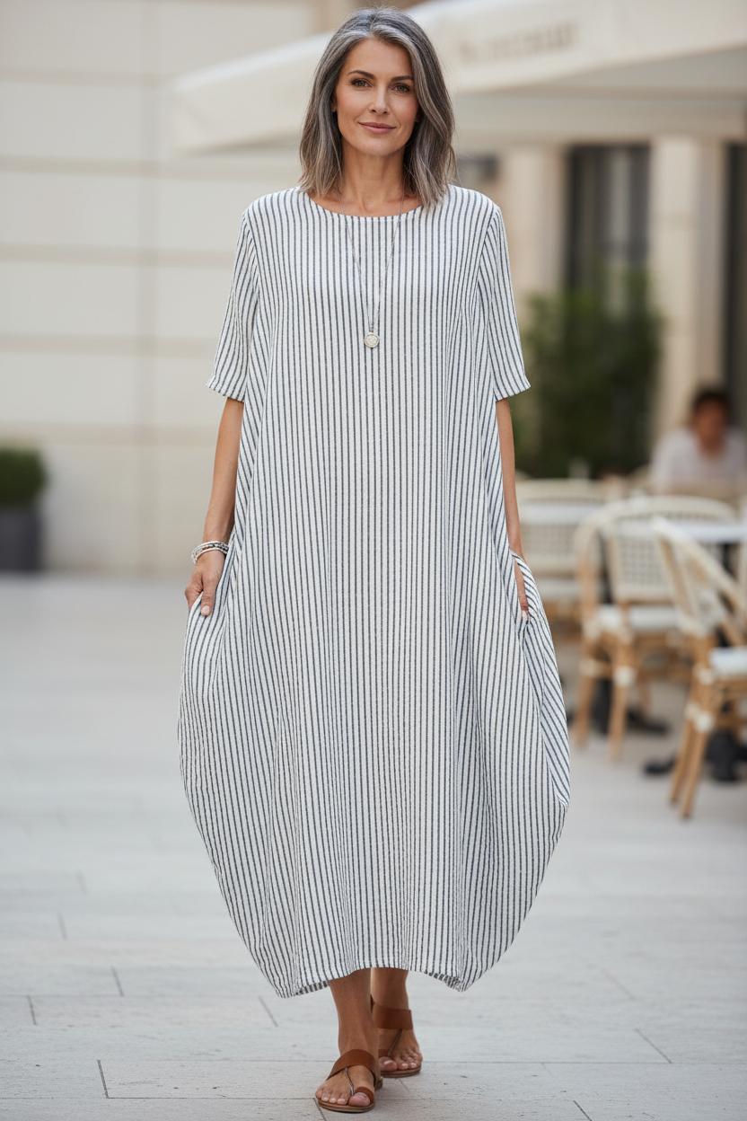 Stripe 2 Pocket Tulip Midi