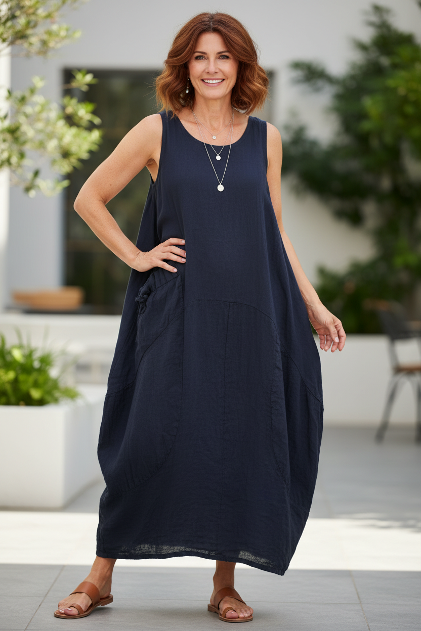 Sleeveless Pocket Linen Dress