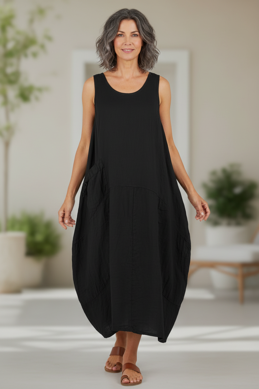 Sleeveless Pocket Linen Dress