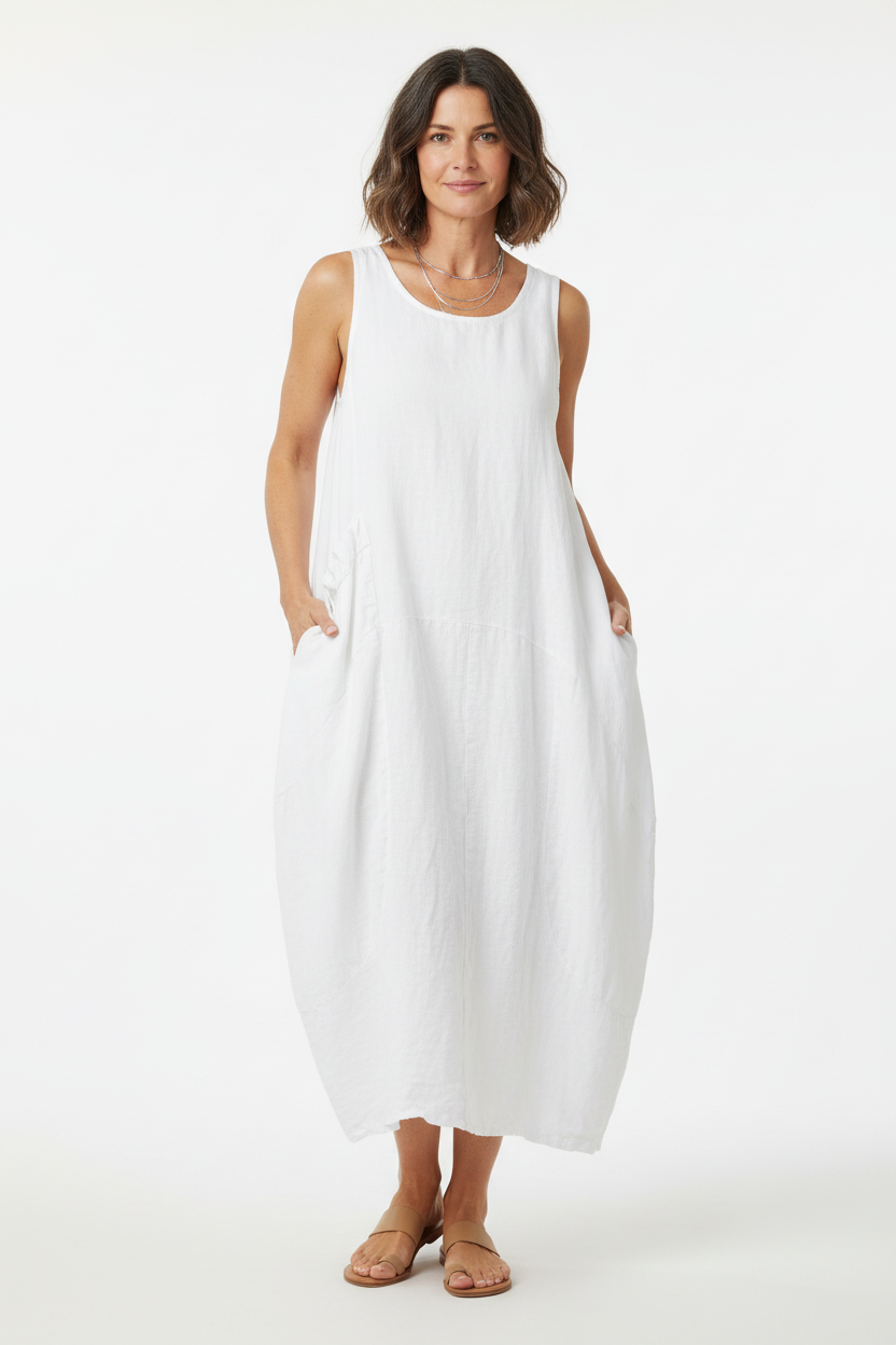 Sleeveless Pocket Linen Dress