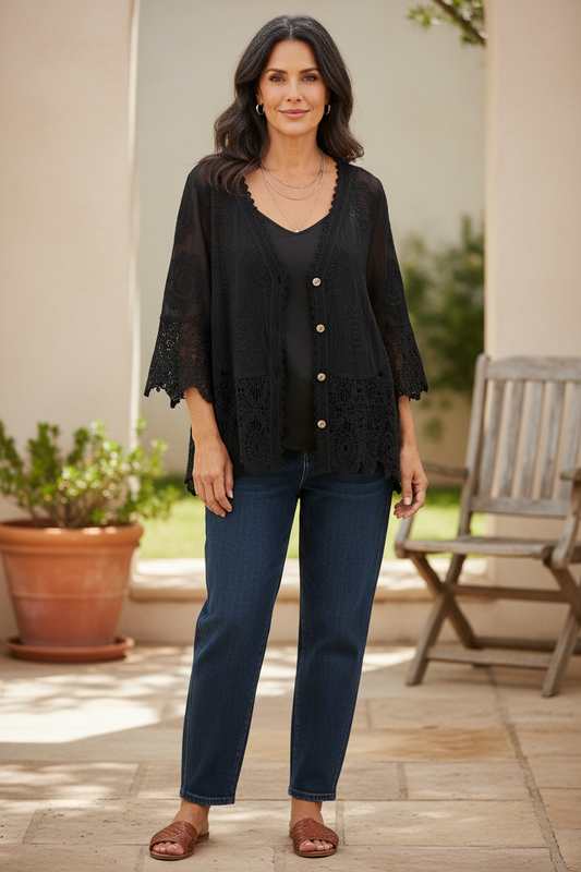 Crochet Trim Cotton Shirt