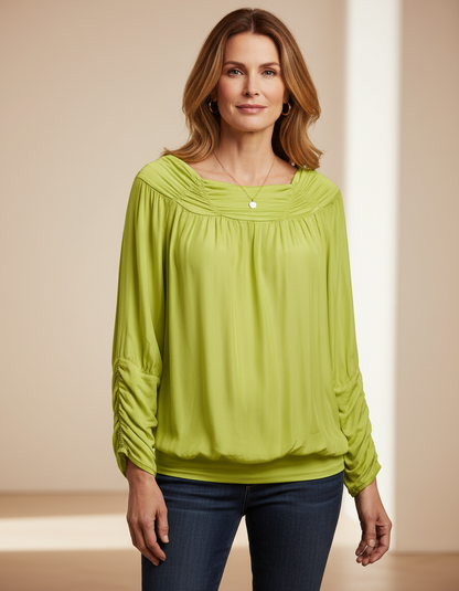 Ruched Neck Silk Blouse