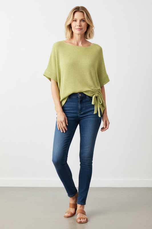 Tie Ruched Detail Mesh Top