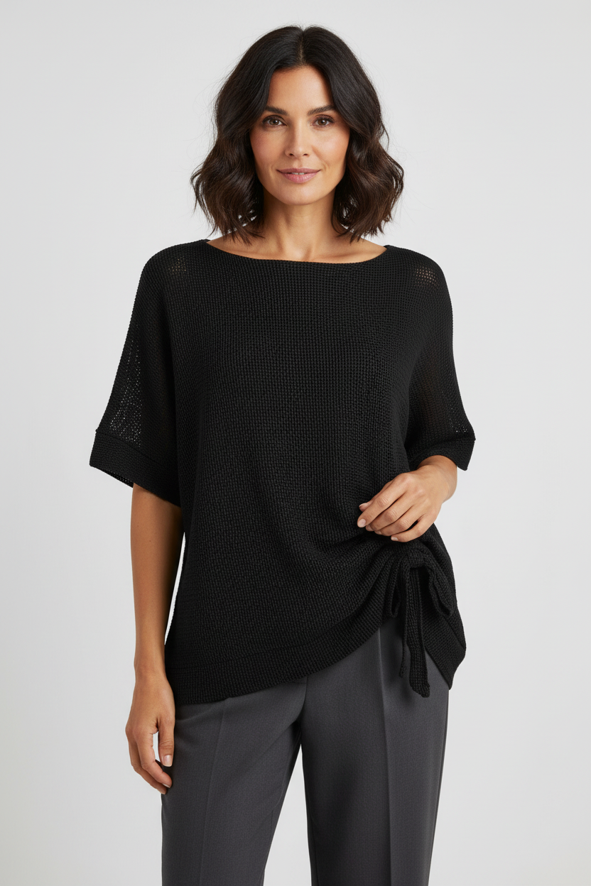 Tie Ruched Detail Mesh Top