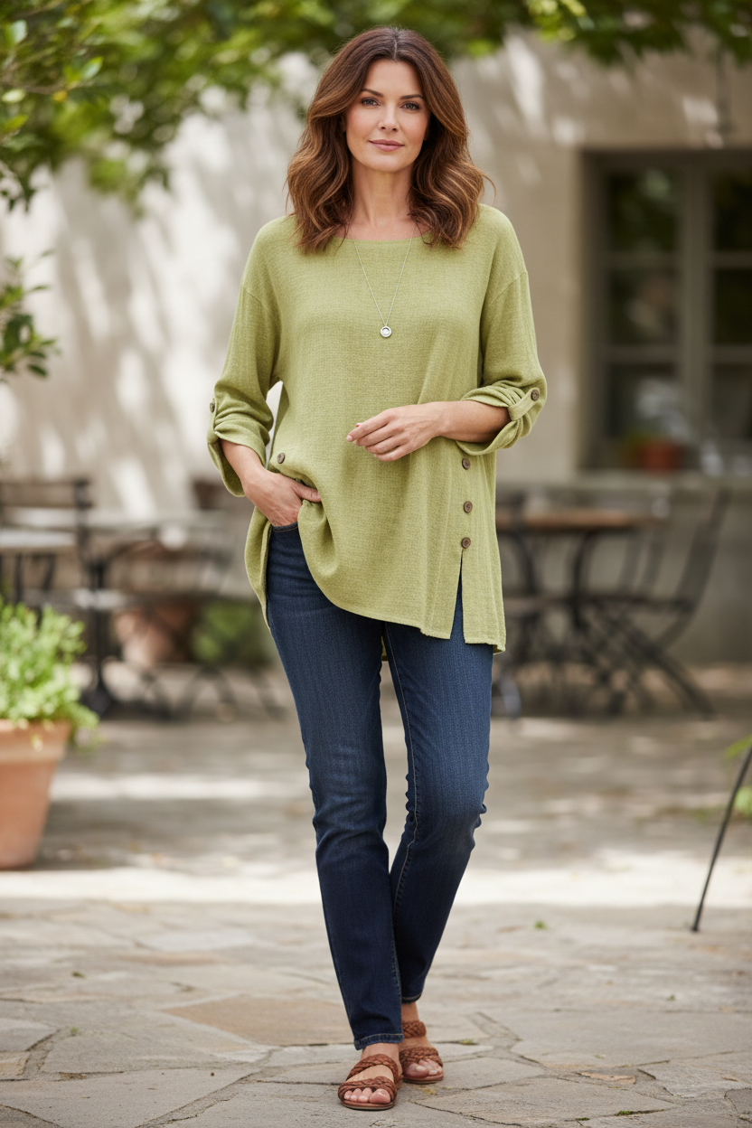 Cutout Button Detail Teabag Top