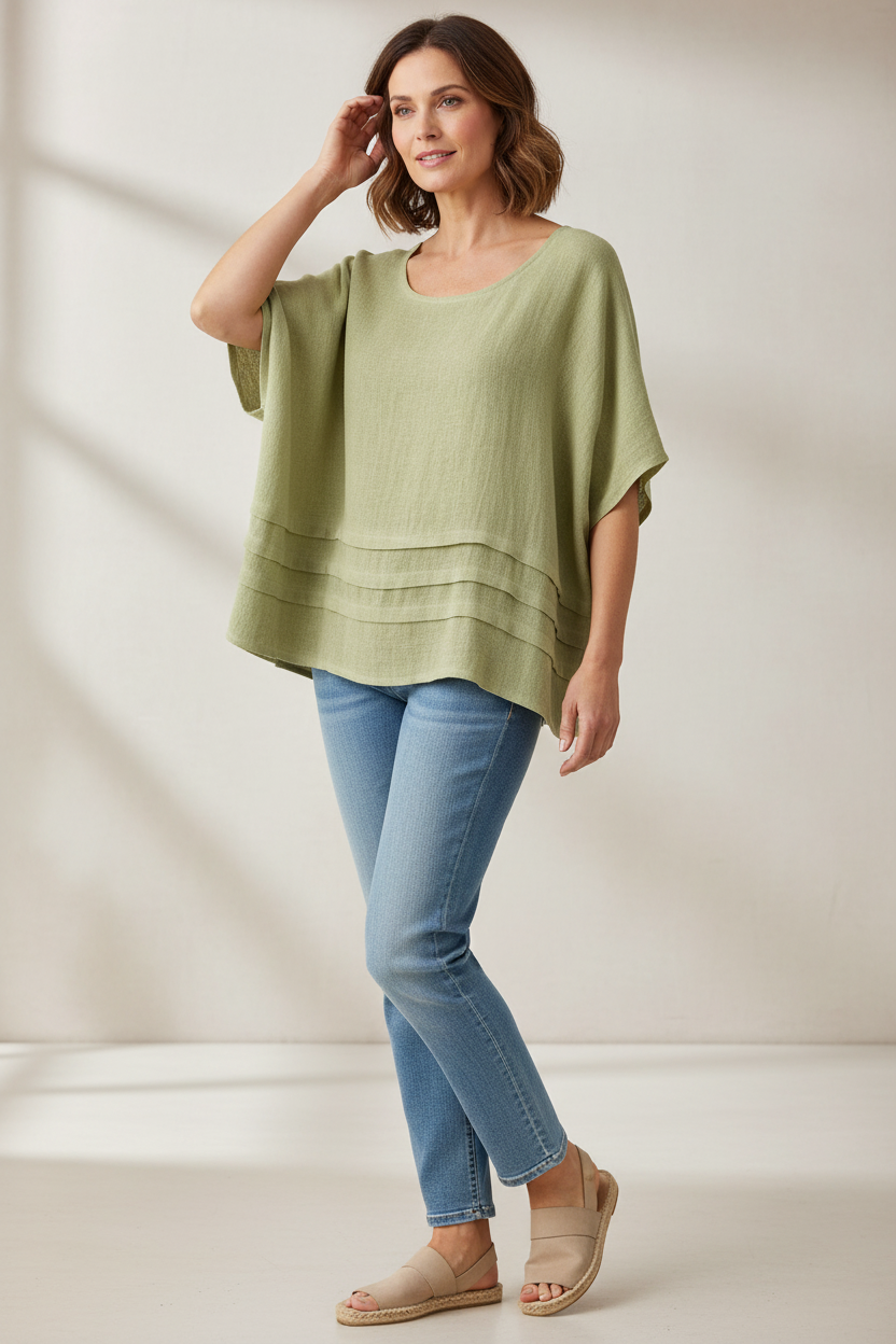Pleat Detail Teabag Linen Top