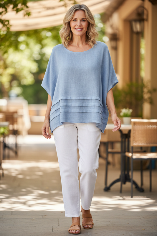 Pleat Detail Hopsack Linen Top