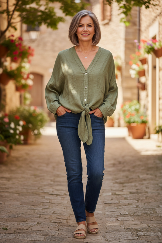 Tie Front Linen Shirt