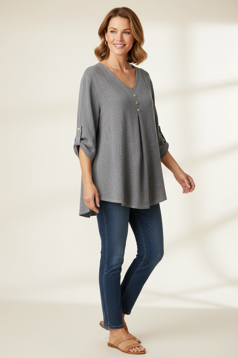 3 Button Detail Teabag Top