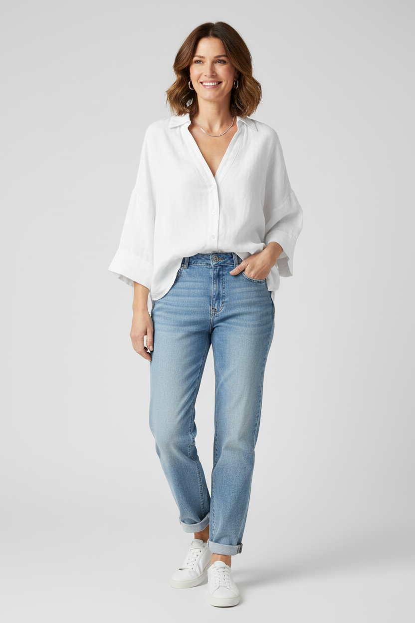 Collar V Neck Linen Shirt