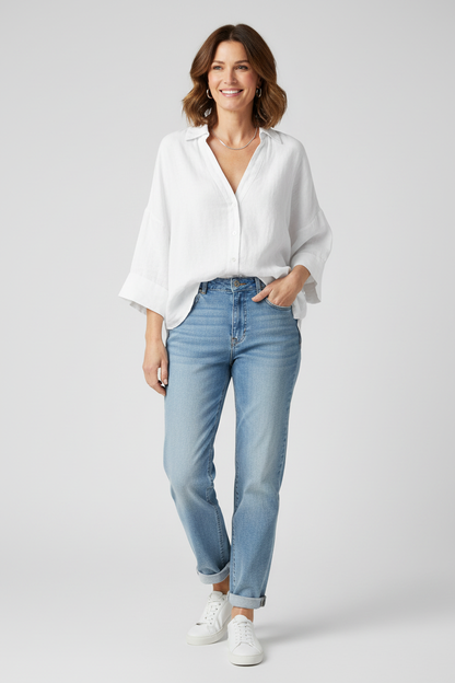Collar V Neck Linen Shirt