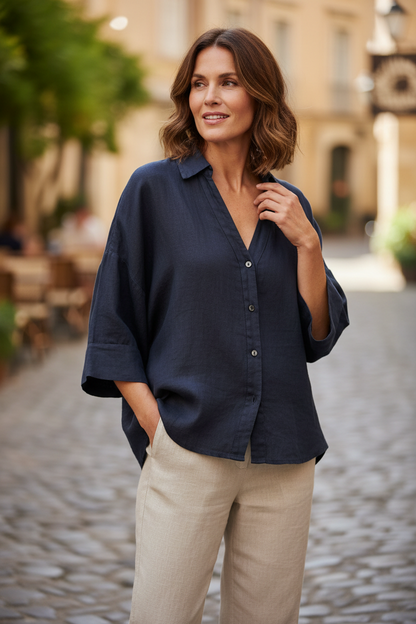 Collar V Neck Linen Shirt