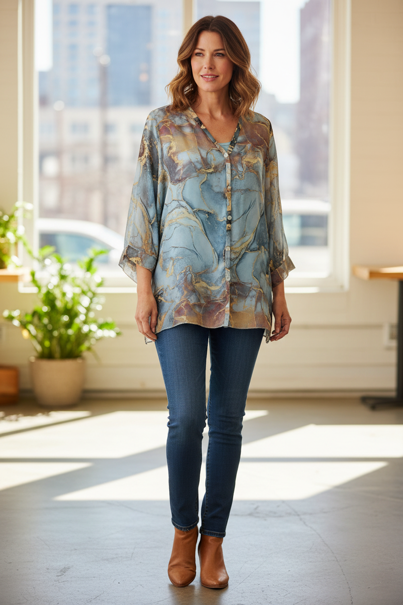 Marble Print Silk Shirt