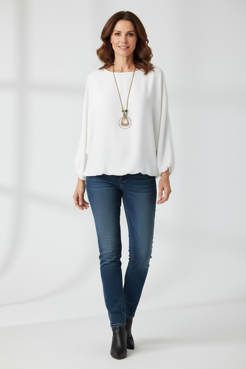 Puffball Hem Necklace Top