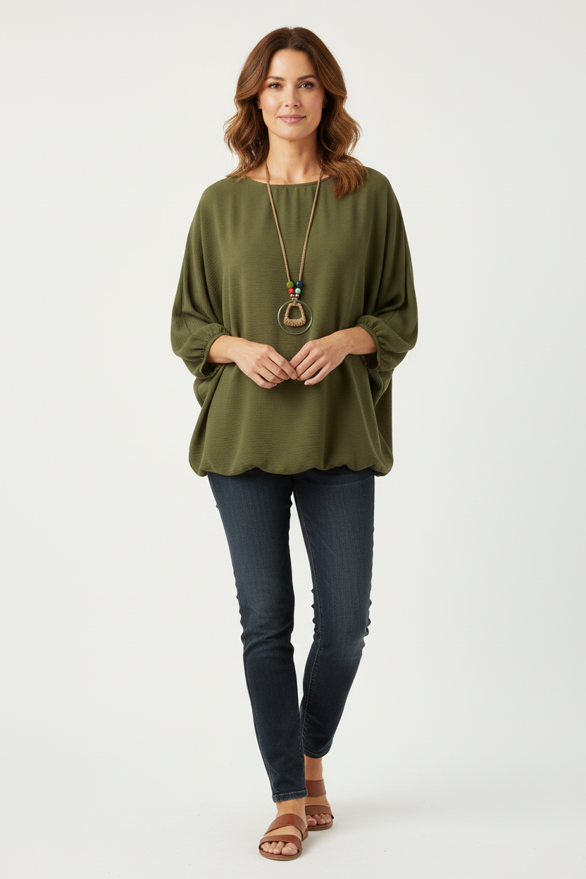 Puffball Hem Necklace Top