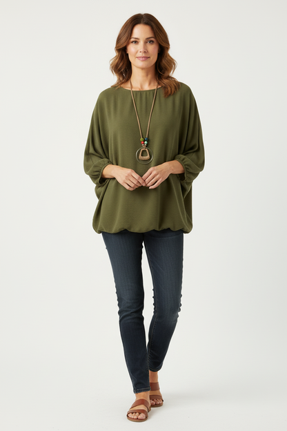 Puffball Hem Necklace Top