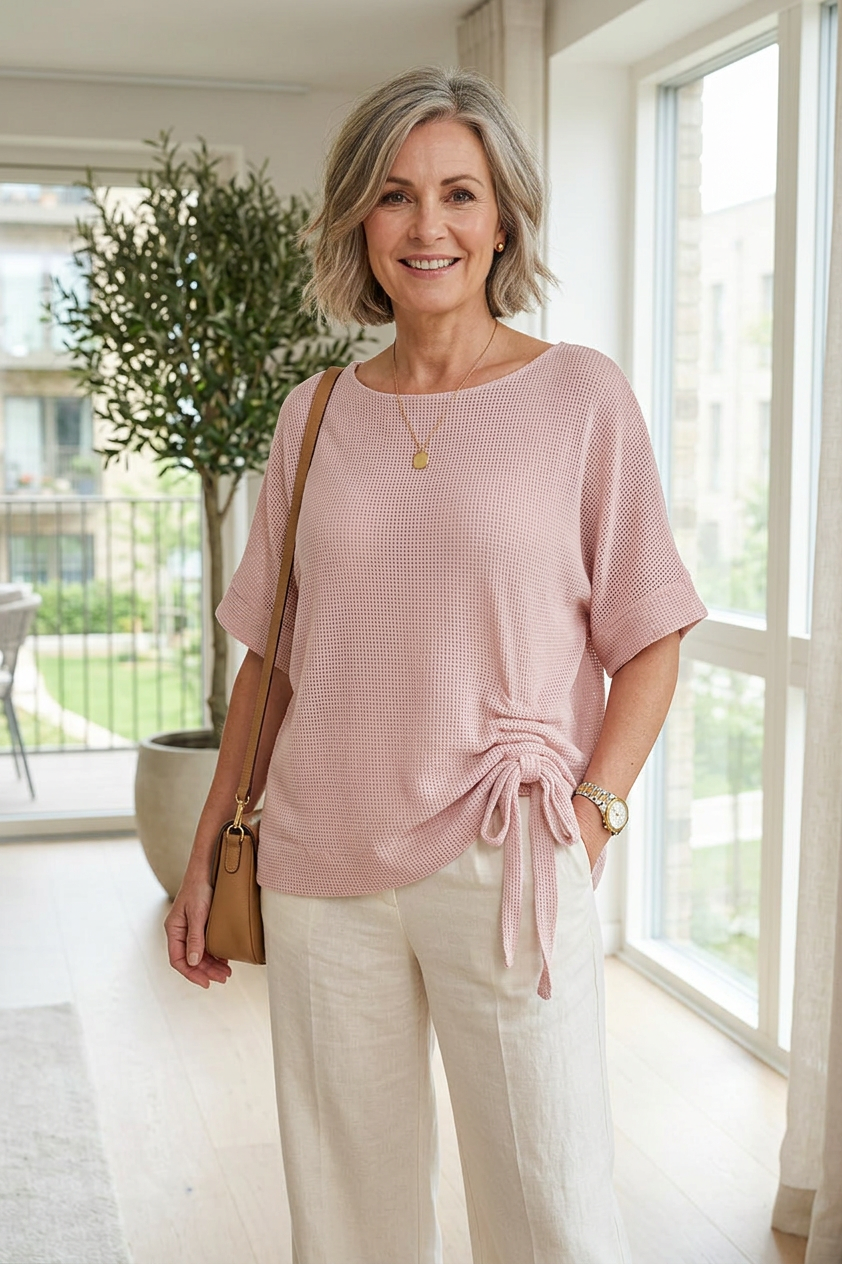 Tie Ruched Detail Mesh Top