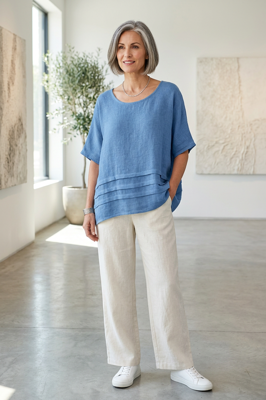 Pleat Detail Hopsack Linen Top