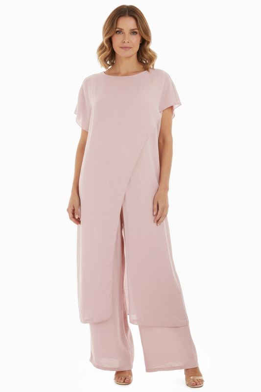 Crossover Tunic Top Wide Leg Trouser Set