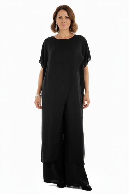 Crossover Tunic Top Wide Leg Trouser Set