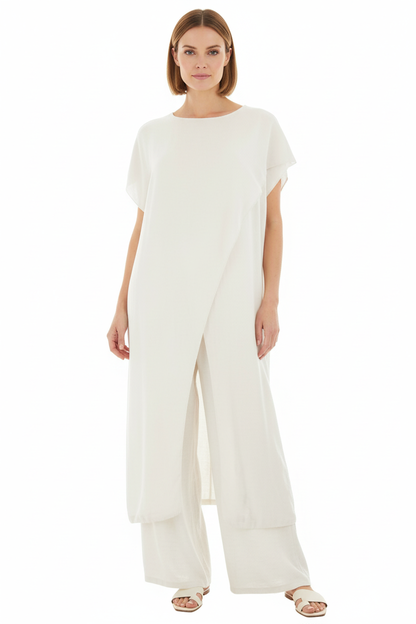 Crossover Tunic Top Wide Leg Trouser Set