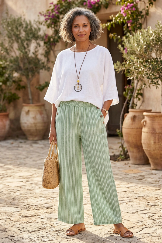 Button Detail Pocket Stripe Trouser